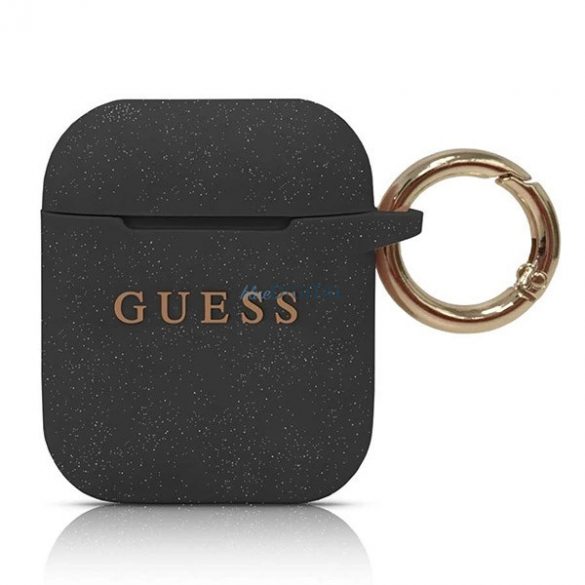 Husa Guess GUACCSILGLBK AirPods negru/negru cu sclipici din silicon