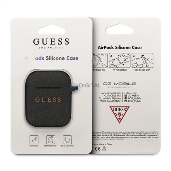 Husa Guess GUACCSILGLBK AirPods negru/negru cu sclipici din silicon