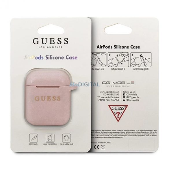 Husă Guess GUACCSILGLLP AirPods roz deschis/roz Silicon Glitter