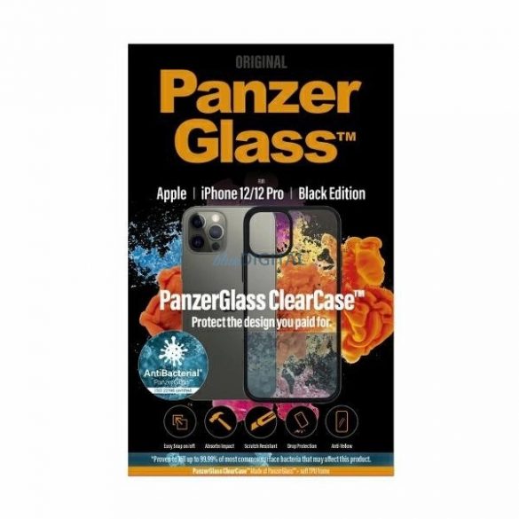 Husa antibacteriana PanzerGlass ClearCase pentru iPhone 12 / 12 Pro - transparenta si neagra