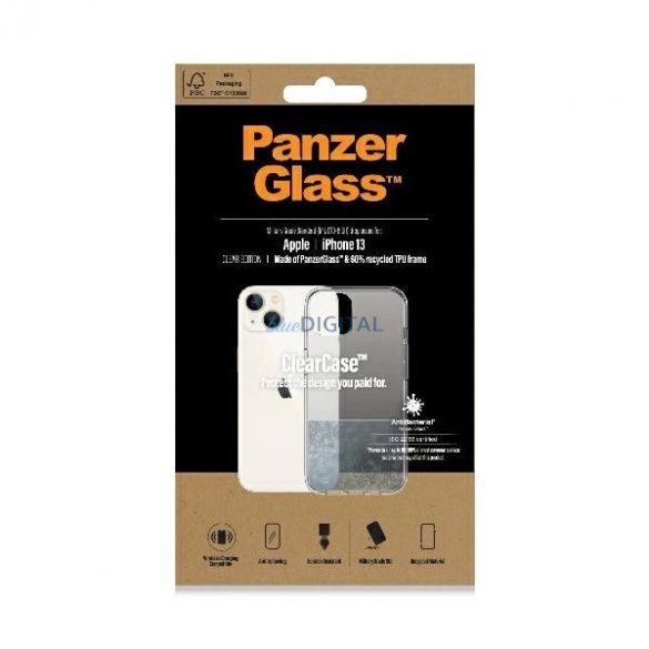 Husă antibacteriană PanzerGlass ClearCase cu certificat de grad militar pentru iPhone 13 / 14 / 15 - transparentă