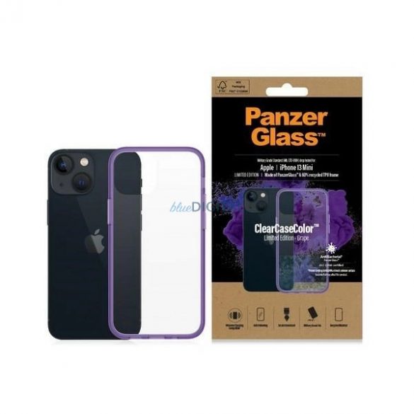 Husă antibacteriană PanzerGlass ClearCase certificată militară pentru iPhone 13 mini - violet transparent