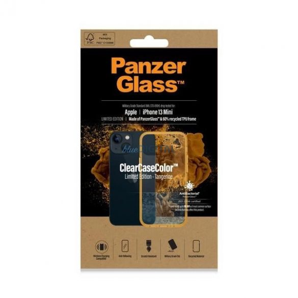 Husă PanzerGlass ClearCase certificată antibacteriană militară pentru iPhone 13 Mini - galben transparent