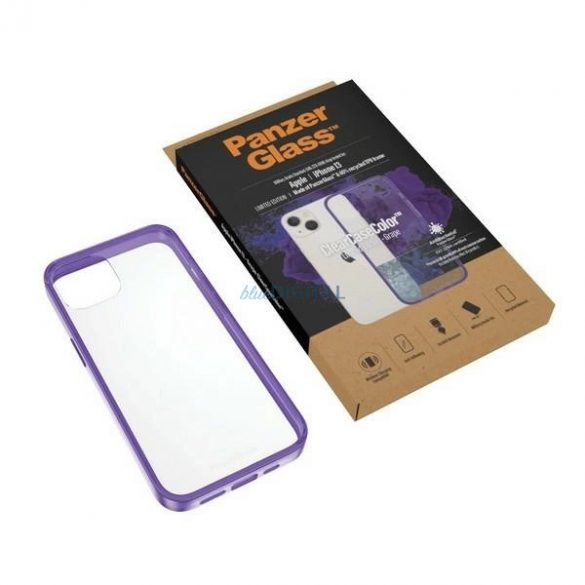 Husă antibacteriană PanzerGlass ClearCase cu certificat de grad militar pentru iPhone 13 / 14 / 15 - violet transparent