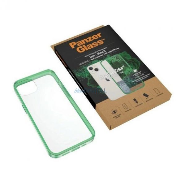 Husă antibacteriană PanzerGlass ClearCase cu certificat de grad militar pentru iPhone 13 / 14 / 15 - verde transparent