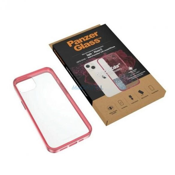 Husă antibacteriană PanzerGlass ClearCase cu certificat de grad militar pentru iPhone 13 / 14 / 15 - roz transparent