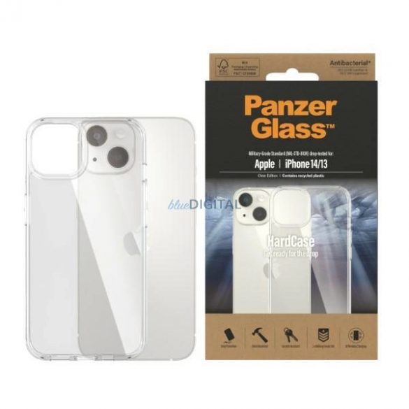 Husă PanzerGlass HardCase antibacteriană certificată Military Grade pentru iPhone 14 / 15 / 13 - transparentă