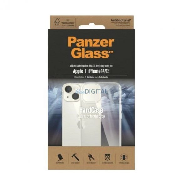 Husă PanzerGlass HardCase antibacteriană certificată Military Grade pentru iPhone 14 / 15 / 13 - transparentă