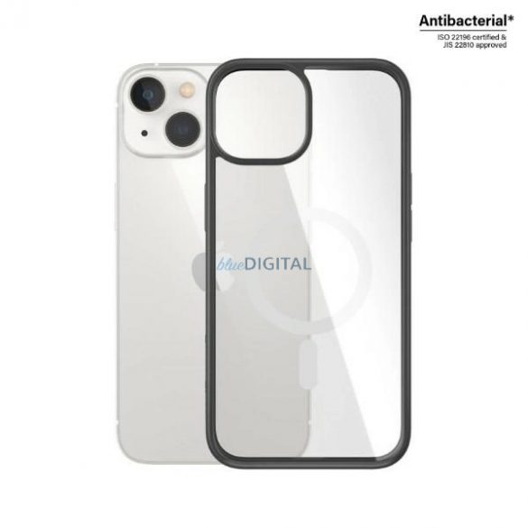 Husa PanzerGlass ClearCase cu MagSafe antibacterian pentru iPhone 14 / 15 / 13 - transparenta si neagra