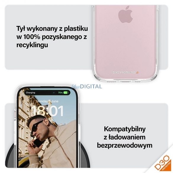 PanzerGlass Hardcase cu D3O și certificare militară pentru iPhone 15/14/13 - transparent