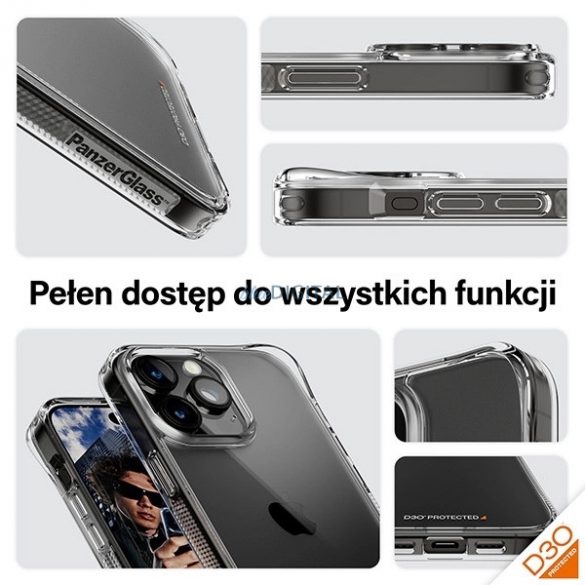 PanzerGlass HardCase cu certificare D3O și Military Grade pentru iPhone 15 Pro Max - transparent