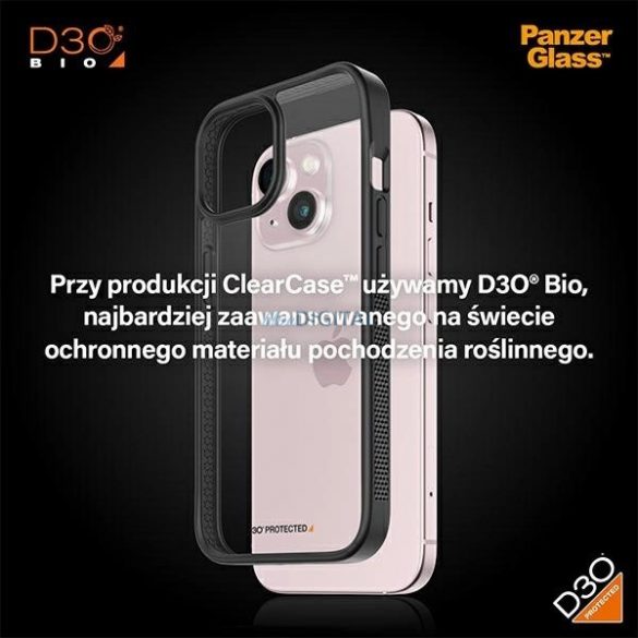 Husă PanzerGlass ClearCase pentru iPhone 15 cu certificare militară - transparentă și neagră