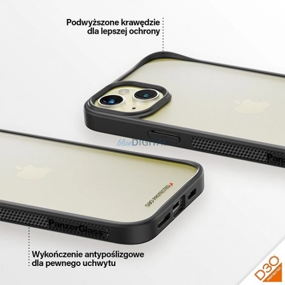 Husă PanzerGlass ClearCase pentru iPhone 15 Plus / 14 Plus cu certificare de calitate militară - transparentă și neagră