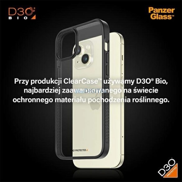 Husă PanzerGlass ClearCase pentru iPhone 15 Plus / 14 Plus cu certificare de calitate militară - transparentă și neagră