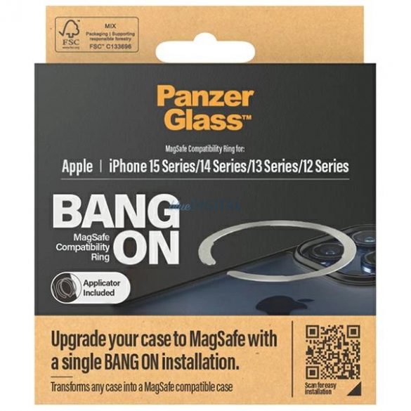 Inel MagSafe PanzerGlass Bang ON pentru iPhone 12 / 13 / 14 / 15 - argintiu