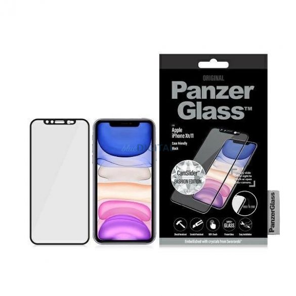 Sticlă călită PanzerGlass E2E Super+ cu capac pentru cameră cu cristal Swarovsky pentru iPhone XR / 11 - cu cadru negru