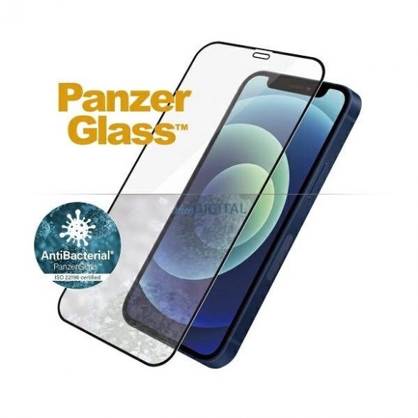 PanzerGlass E2E Super+ Sticlă securizată antibacteriană cu microfractură pentru iPhone 12 mini - cu cadru negru