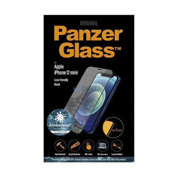 PanzerGlass E2E Super+ Sticlă securizată antibacteriană cu microfractură pentru iPhone 12 mini - cu cadru negru