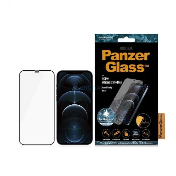 PanzerGlass E2E Super+ Sticlă securizată antibacteriană cu microfractură pentru iPhone 12 Pro Max - cu cadru negru