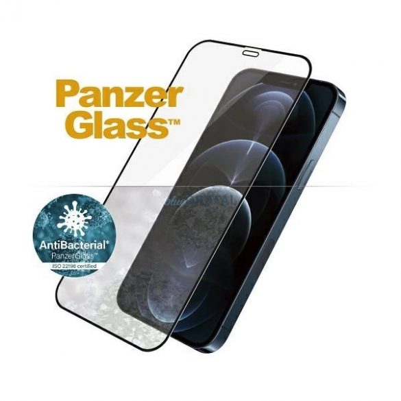 PanzerGlass E2E Super+ Sticlă securizată antibacteriană cu microfractură pentru iPhone 12 Pro Max - cu cadru negru