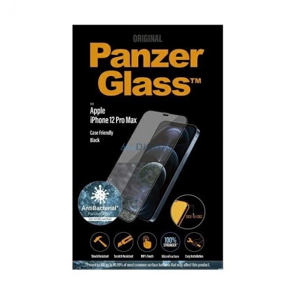 PanzerGlass E2E Super+ Sticlă securizată antibacteriană cu microfractură pentru iPhone 12 Pro Max - cu cadru negru