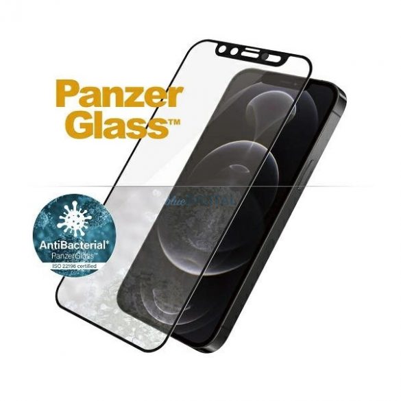 Sticlă antibacteriană PanzerGlass E2E cu microfractură cu protecție pentru cameră pentru iPhone 12 / 12 Pro - Cu cadru negru