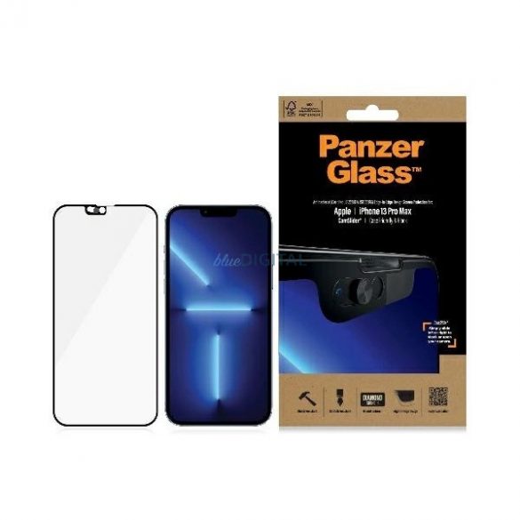 PanzerGlass E2E sticla antibacteriana cu microfractura cu capac pentru camera pentru iPhone 13 Pro Max - cu cadru negru