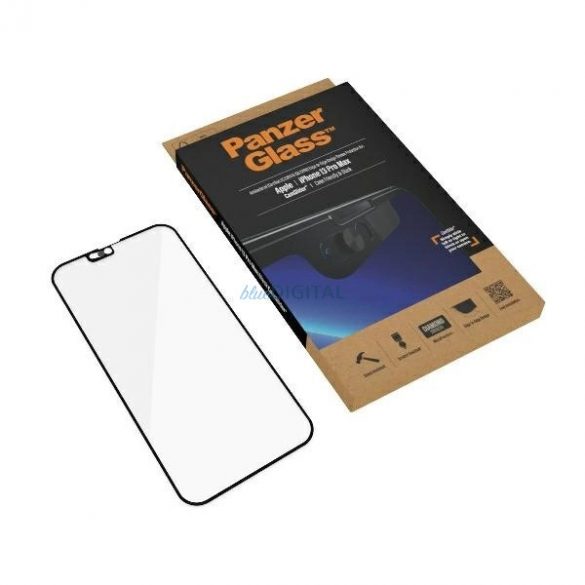 PanzerGlass E2E sticla antibacteriana cu microfractura cu capac pentru camera pentru iPhone 13 Pro Max - cu cadru negru