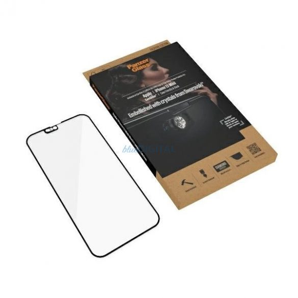 PanzerGlass E2E Sticla antibacteriana Microfractura cu capac pentru camera cu cristal Swarovsky pentru iPhone 13 mini - cu rama neagra