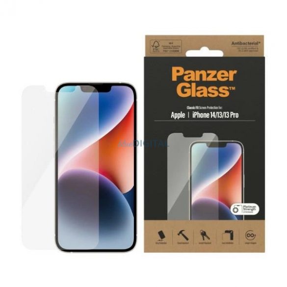 Sticlă antibacteriană PanzerGlass Classic Fit pentru iPhone 14 / 13 Pro / 13