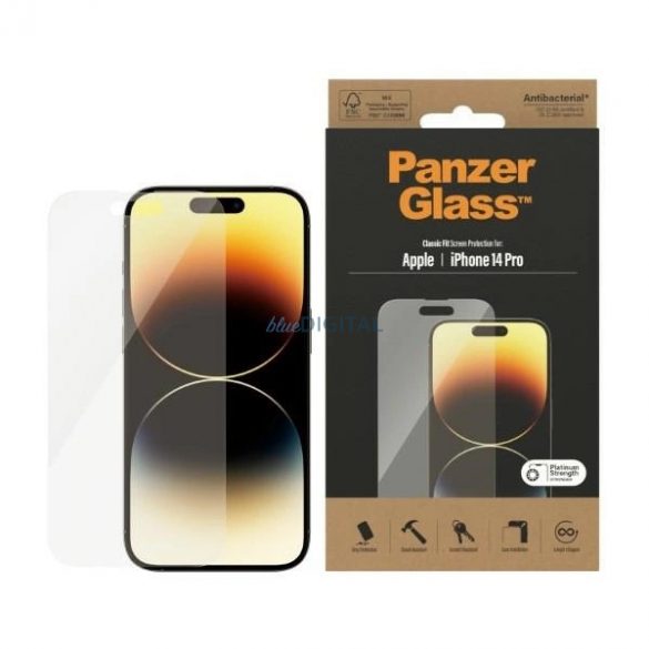 Sticlă antibacteriană PanzerGlass Classic Fit pentru iPhone 14 Pro