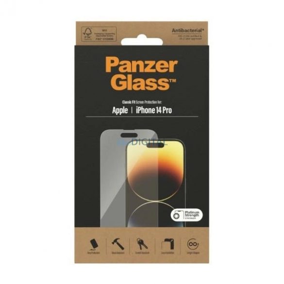 Sticlă antibacteriană PanzerGlass Classic Fit pentru iPhone 14 Pro