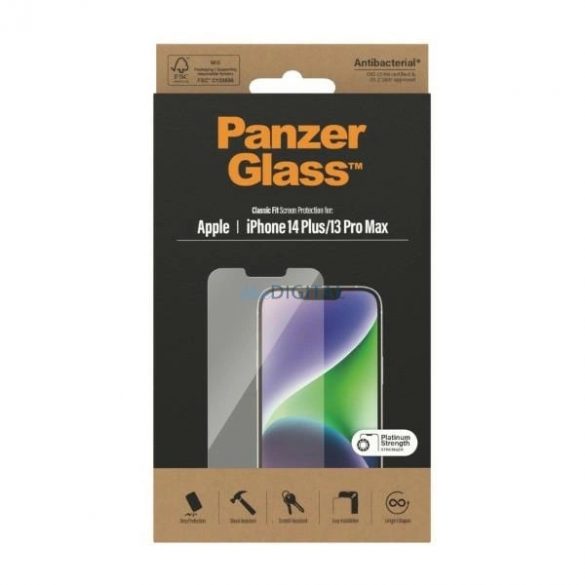 Sticlă antibacteriană PanzerGlass Classic Fit pentru iPhone 14 Plus / 13 Pro Max