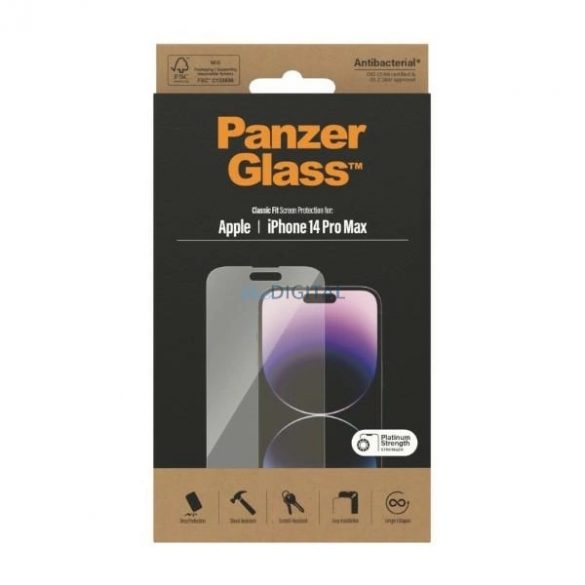 Sticlă antibacteriană PanzerGlass Classic Fit pentru iPhone 14 Pro Max