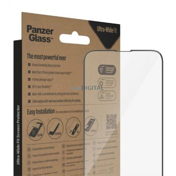 Sticlă securizată antibacteriană PanzerGlass cu potrivire ultra-largă pentru iPhone 14/13 Pro/13