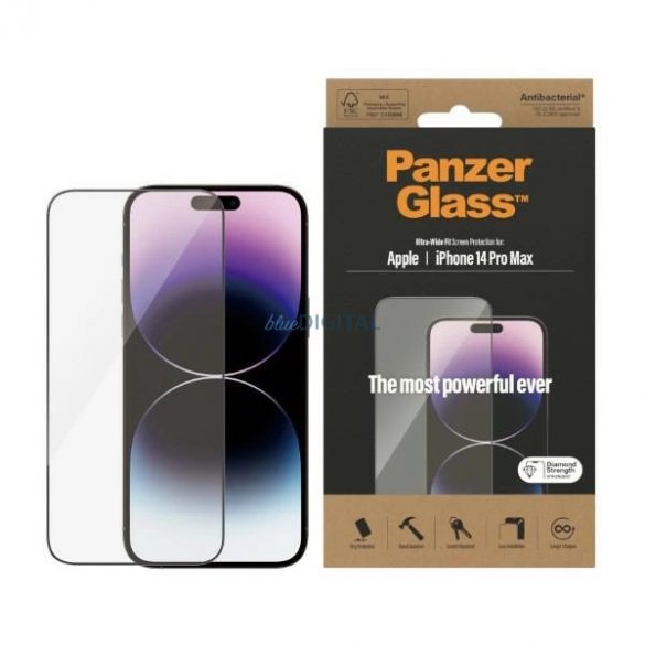 Sticlă călită antibacteriană PanzerGlass Ultra-Wide Fit pentru iPhone 14 Pro Max