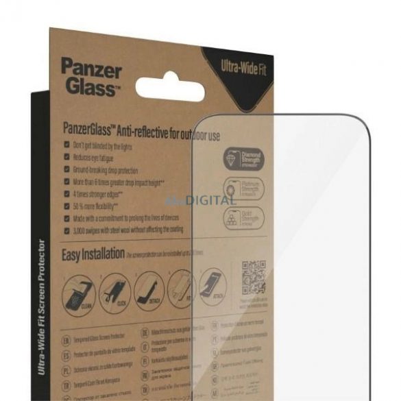 Sticlă călită antibacteriană PanzerGlass Ultra-Wide Fit cu filtru anti-orbire și poziționator pentru iPhone 14 Pro