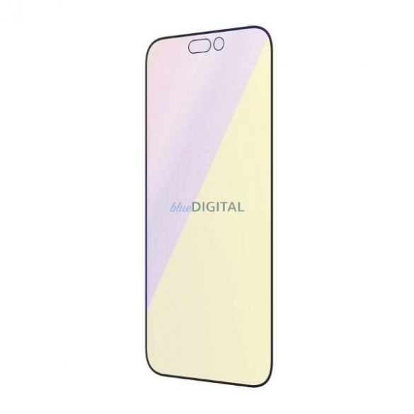 Sticlă securizată antibacteriană PanzerGlass cu potrivire ultralargă cu filtru de lumină albastră și poziționator pentru iPhone 14 Pro