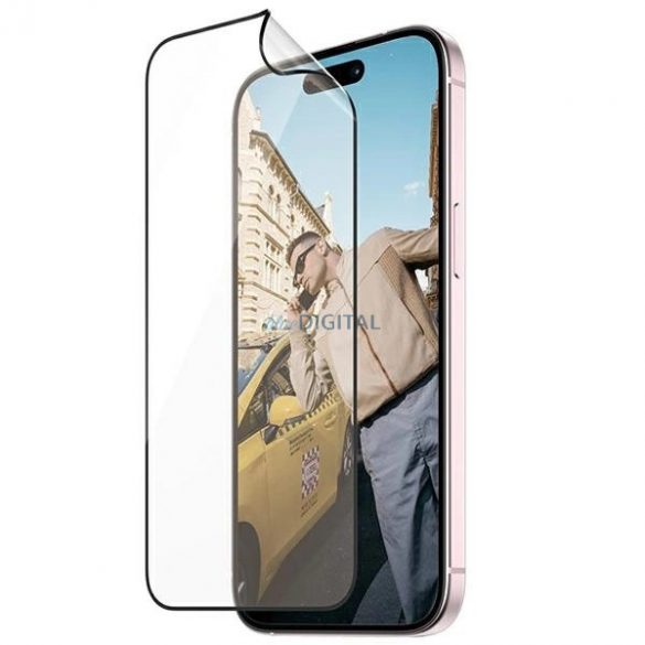 Sticlă hibridă PanzerGlass Matrix Ultra-Wide-Fit pentru iPhone 15 cu poziționator