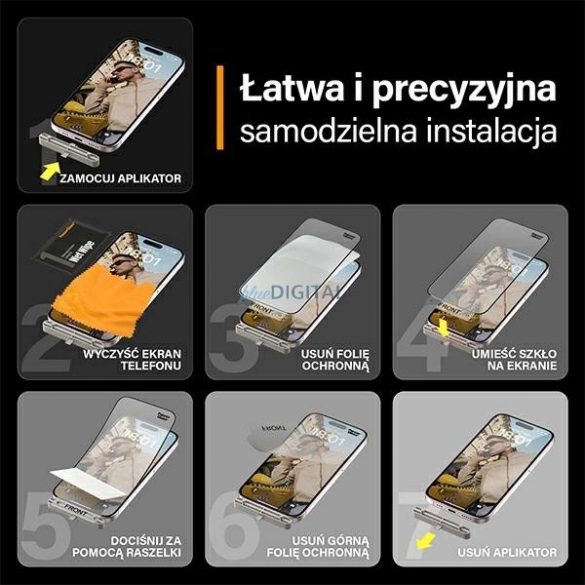 Sticlă hibridă PanzerGlass Matrix Ultra-Wide-Fit pentru iPhone 15 cu poziționator