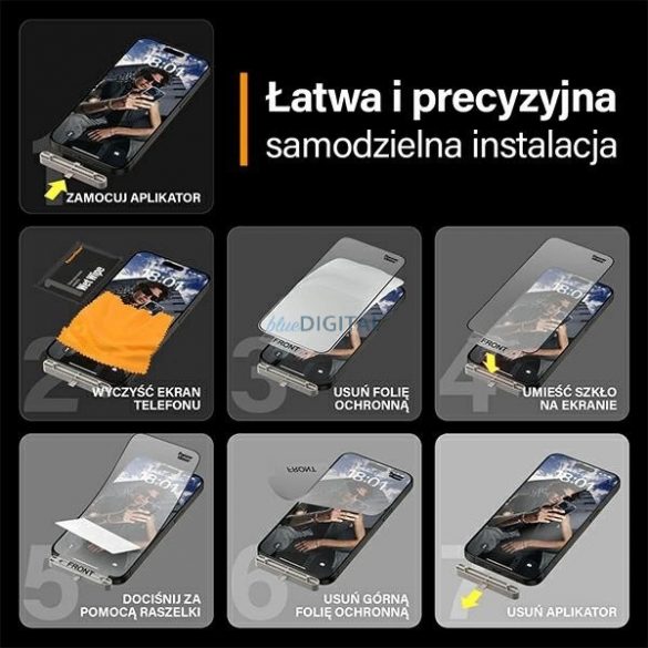 Sticlă hibridă PanzerGlass Matrix Ultra-Wide-Fit pentru iPhone 15 Pro Max cu poziționator