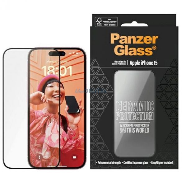 PanzerGlass Ceramic Protection sticla ceramica pentru iPhone 15 cu pozitionator