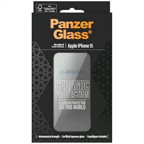 PanzerGlass Ceramic Protection sticla ceramica pentru iPhone 15 cu pozitionator