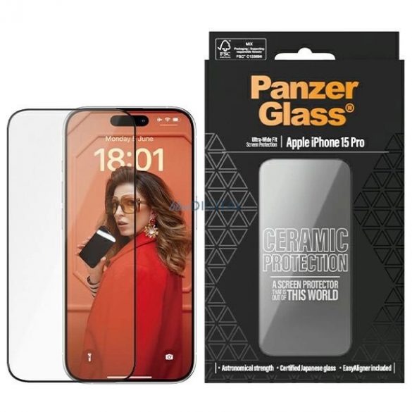 PanzerGlass Ceramic Protection sticla ceramica pentru iPhone 15 Pro cu pozitionator