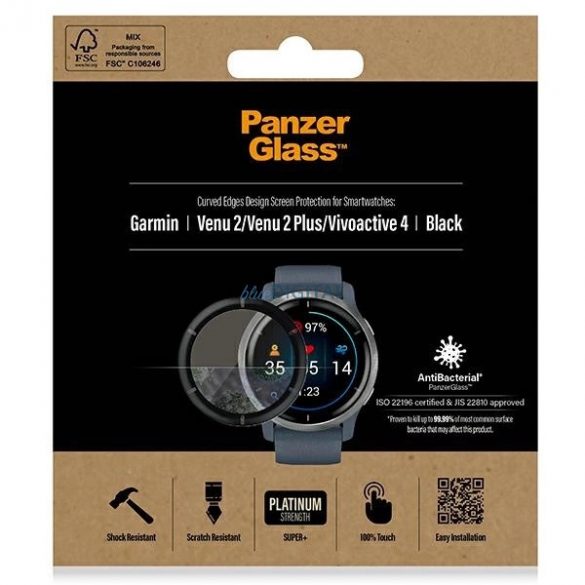 Protecție ecran PanzerGlass SmartWatch pentru ceasurile inteligente Garmin Venu 2 / Venu 2 Plus / Vivoactive 4 - cu cadru negru