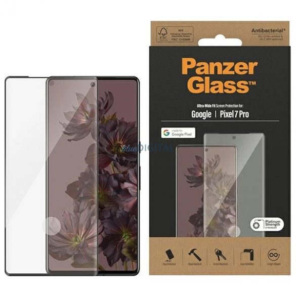 Sticlă securizată antibacteriană PanzerGlass Ultra-Wide Fit pentru Google Pixel 7 Pro - cu cadru negru