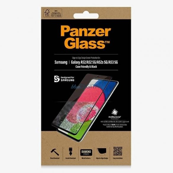 Sticlă antibacteriană PanzerGlass E2E Microfractură pentru Samsung Galaxy A52 / A52 5G / A53 5G - cu cadru negru