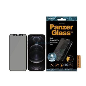 PanzerGlass E2E Super+ Sticlă securizată antibacteriană cu microfractură pentru intimitate pentru iPhone 12 / 12 Pro - cu cadru negru