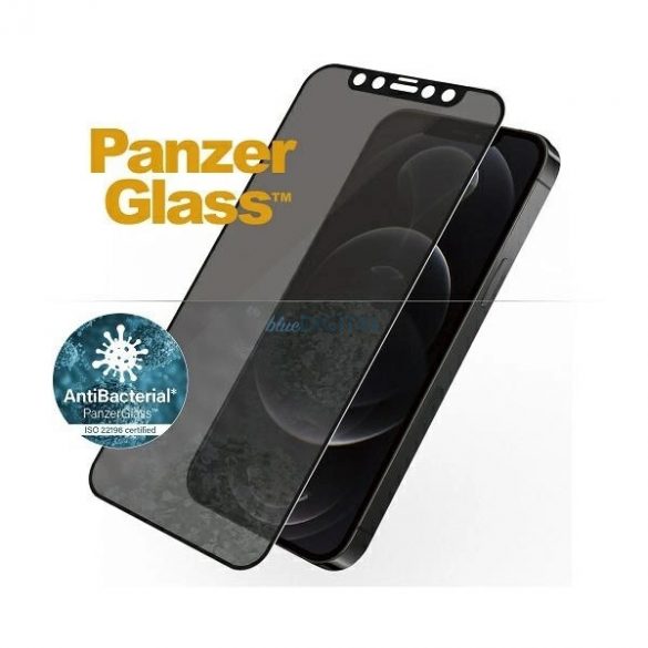 PanzerGlass E2E Super+ Sticlă securizată antibacteriană cu microfractură pentru intimitate pentru iPhone 12 / 12 Pro - cu cadru negru