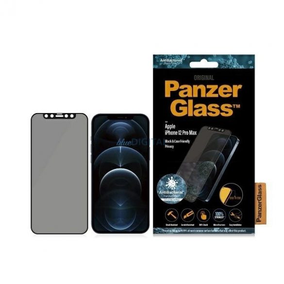 PanzerGlass E2E Super+ Sticlă securizată antibacteriană cu microfractură pentru iPhone 12 Pro Max - cu cadru negru